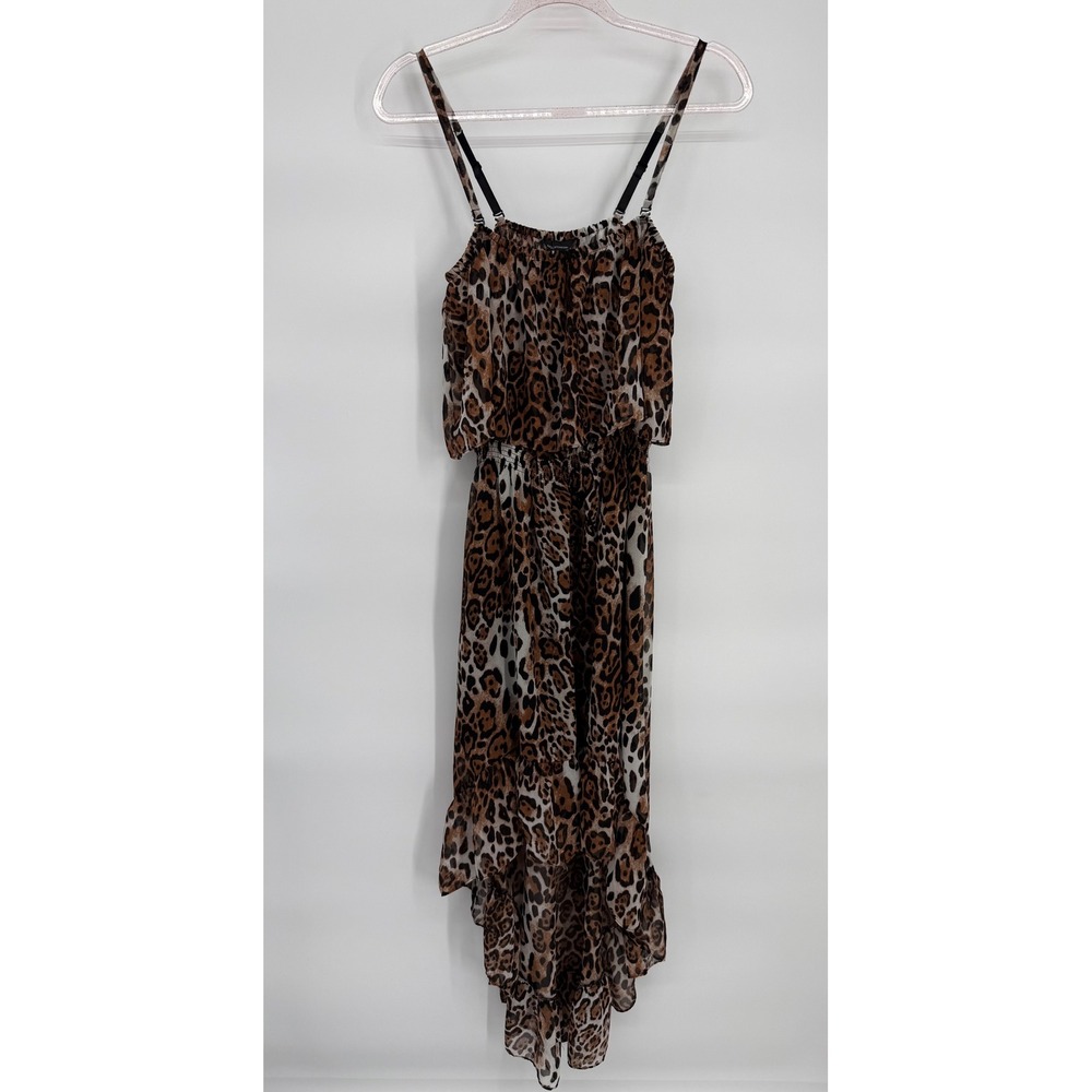 Moda International Leopard Print High Low Maxi Dress M Spaghetti Straps